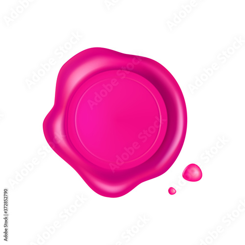 Pink wax seal. Wax seal stamp isolated on white background. Realistic guaranteed pink stamp. Realistic 3d vector illustration
