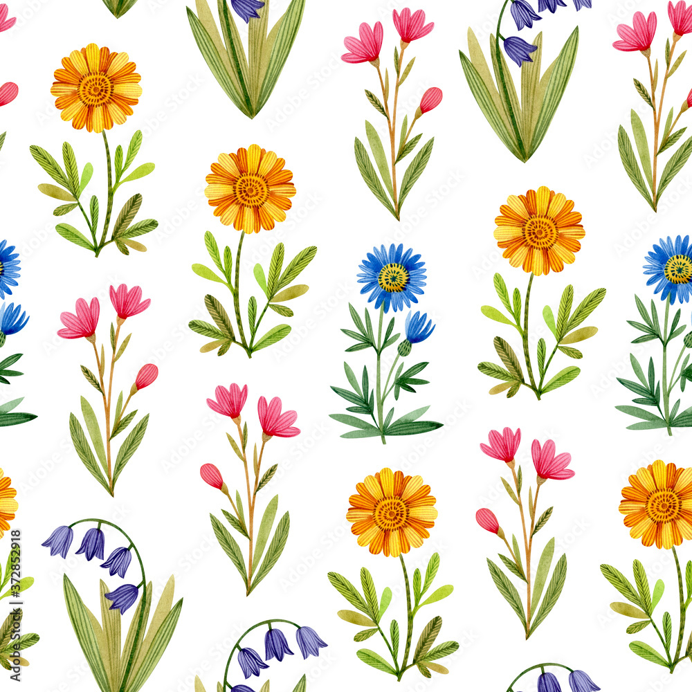 Seamless pattern with flowers painted by watercolor. Seamless pattern with flowers painted by watercolor.