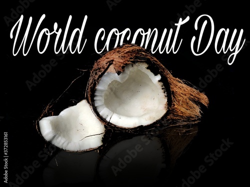 World coconut day concept on black background