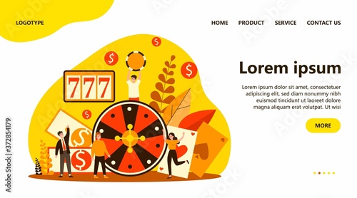 Happy people playing poker. Gamblers with chips and cards gathering at roulette, winning money. Vector illustration for online casino, gamble, risk concept