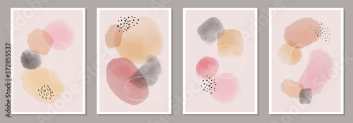 Trendy set of abstract minimalist watercolor artistic hand painted composition