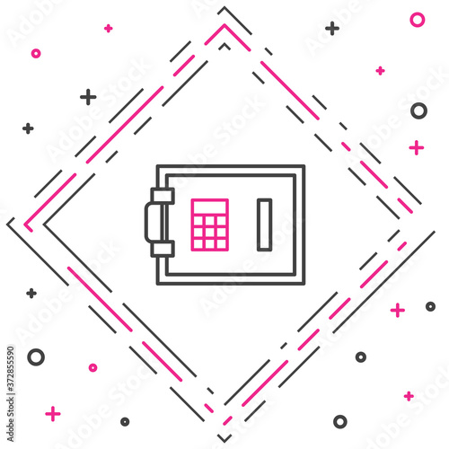 Line Safe icon isolated on white background. The door safe a bank vault with a combination lock. Reliable Data Protection. Colorful outline concept. Vector Illustration.