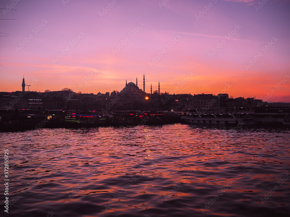 Sunset Turkey Istanbul bosphorus reflection river lake cities.