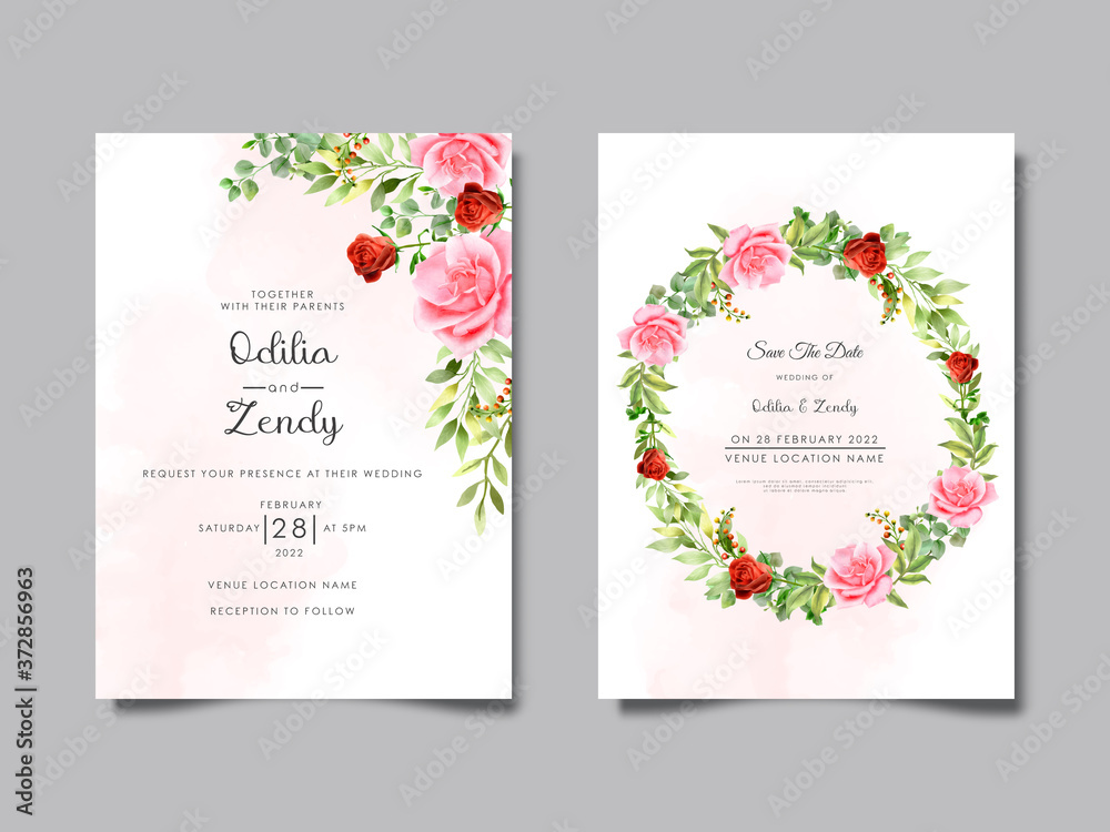 beautiful and elegant floral watercolor wedding invitation card