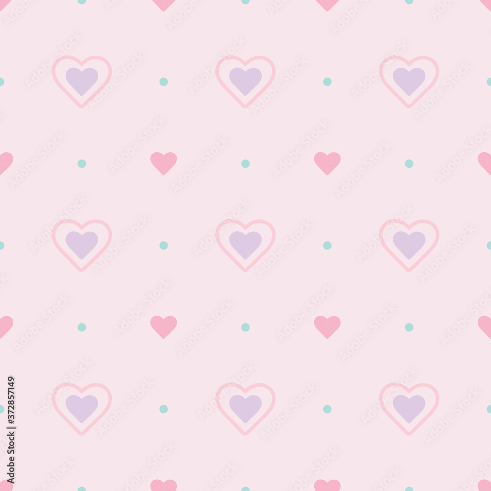 seamless cute pastel repeat pattern with hearts, vector pattern