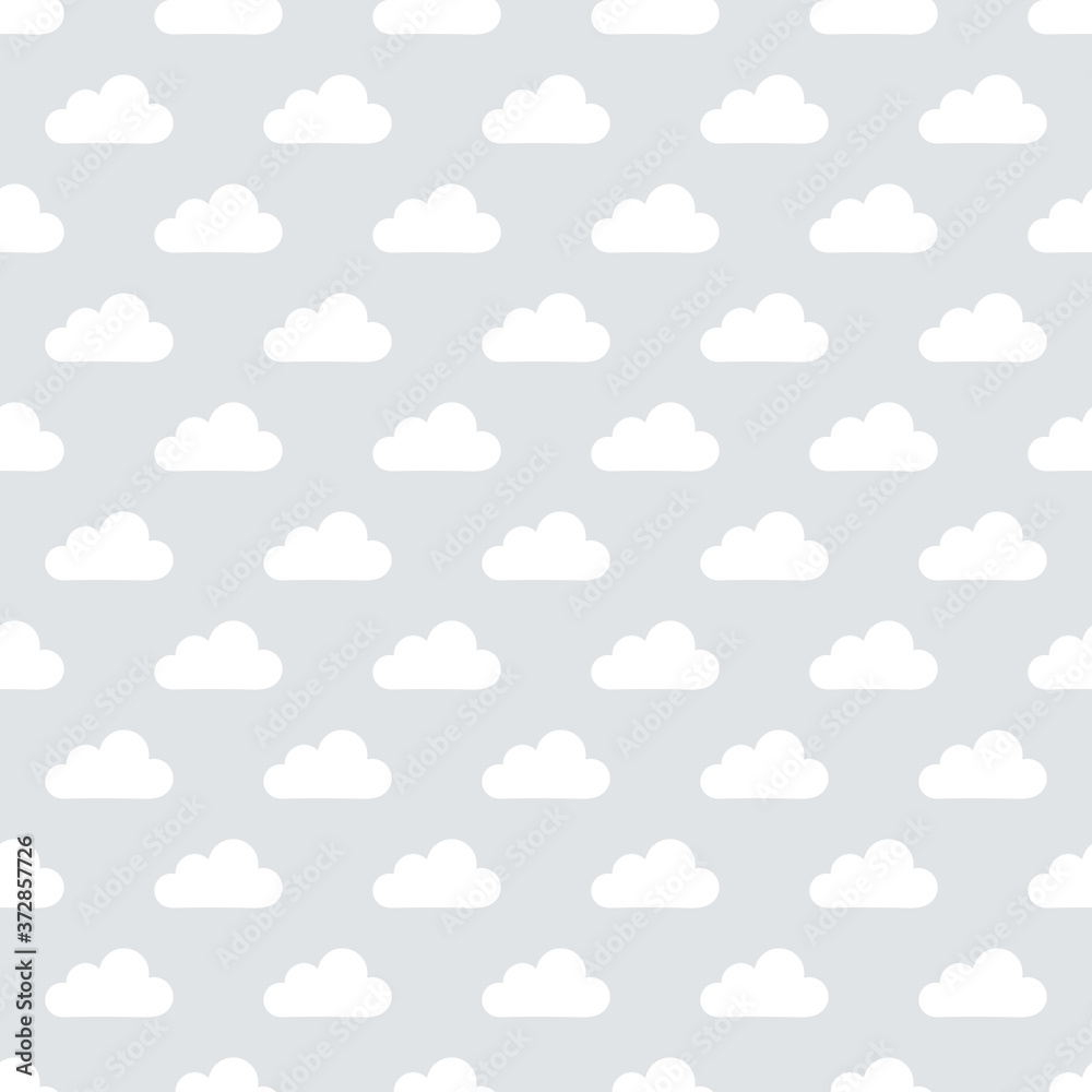 seamless repeat pattern design with clouds on a grey background