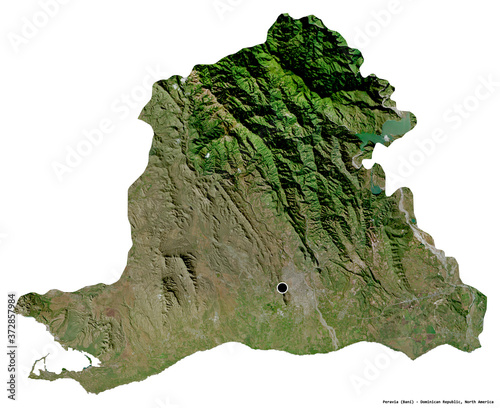Peravia, province of Dominican Republic, on white. Satellite