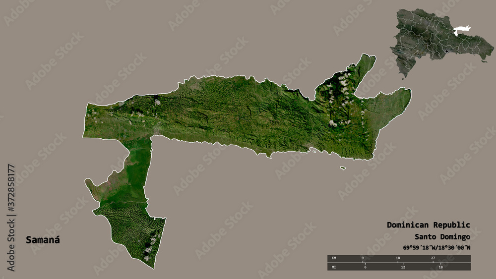 Samaná, province of Dominican Republic, zoomed. Satellite