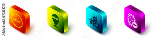 Set Isometric Corona virus 2019-nCoV, Corona virus 2019-nCoV on location, Positive virus and Negative virus icon. Vector.