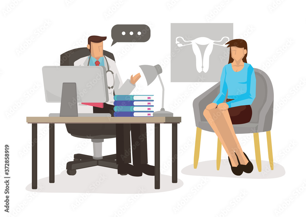 Gynecologist doctor consulting patient in hospital room. Gynecologist doctor consulting patient in hospital room.