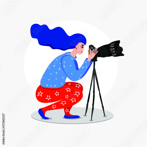 Vector illustration. Photography. Woman photographer photo