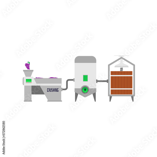 Winery production equipment conveyor line flat vector Illustration isolated.