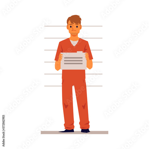 Inmate or convict character in police station flat vector illustration isolated.
