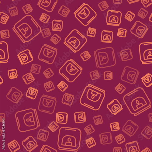 Brown line Aroma lamp icon isolated seamless pattern on red background. Vector Illustration.