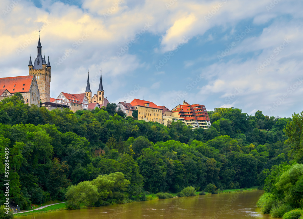 Fototapeta premium Deutschland, Baden-Württemberg, Bad Wimpfen, Stadtansicht, Blauer Turm, Kirche