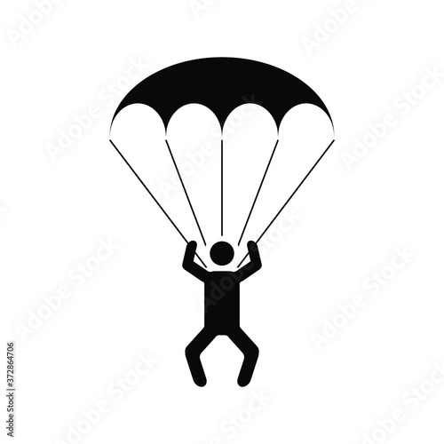 Black skydiver on white background, sign for design, vector illustration