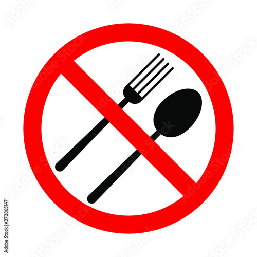 Red round prohibition sign  fork and spoon black on white  for design  vector illustration