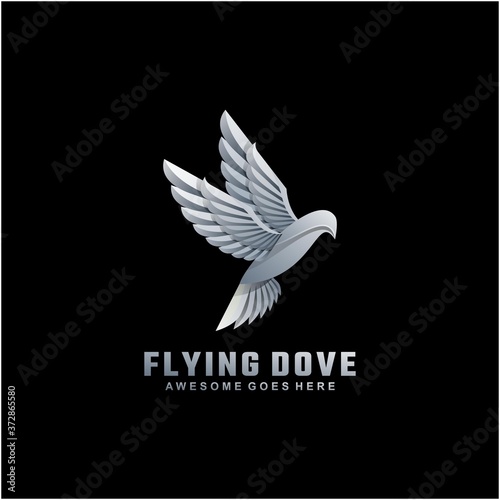 Vector Logo Illustration Flying Dove Gradient Colorful Style.