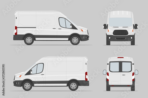 Commercial vehicle different view. Cargo van template. Vector illustration photo