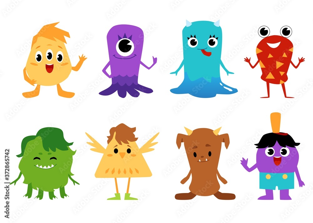 Cute cartoon baby monster set isolated on white background Cute cartoon baby monster set isolated on white background
