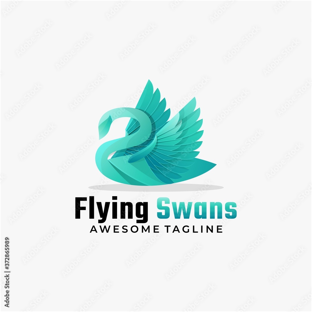 Vector Logo Illustration Flying Swan Gradient Colorful Style.
