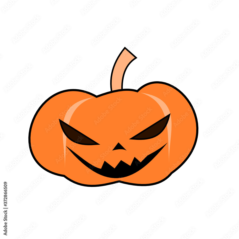 Fototapeta premium Halloween pumpkin head Jack-o-lantern isolated on white background, Devil Scarface smiling