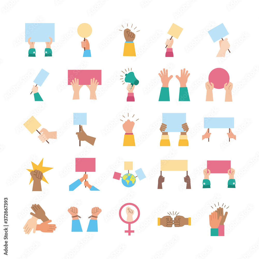 bundle of hands protest set icons bundle of hands protest set icons