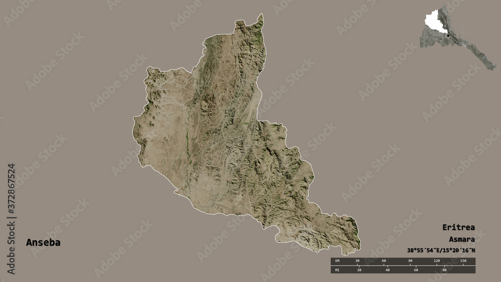Anseba, region of Eritrea, zoomed. Satellite