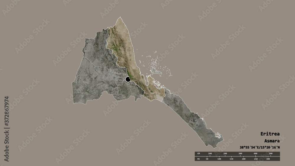 Location of Semenawi Keyih Bahri, region of Eritrea,. Satellite