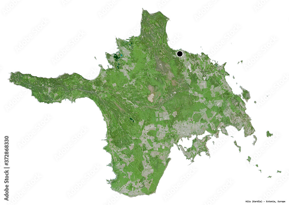 Hiiu, county of Estonia, on white. Satellite