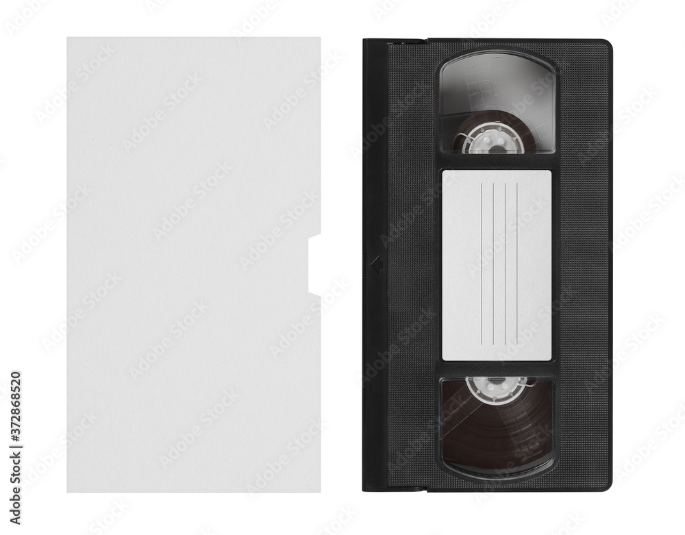 Blank VHS video tape mockup. Analog movie cassette box with copy space