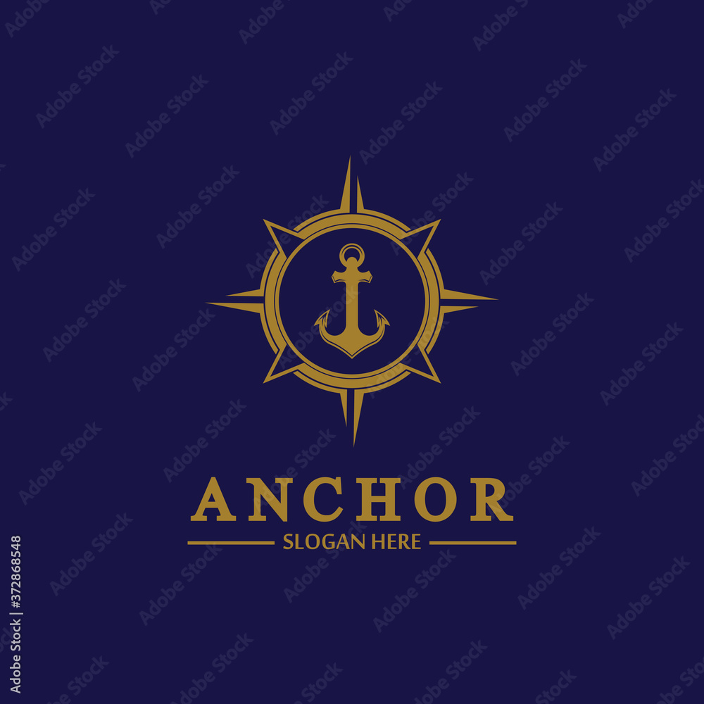 Fototapeta premium Anchor compass concept icon Logo vector illustration design,Nautical logo template. Flat design style on background.
