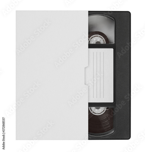 Blank VHS video tape mockup. Analog movie cassette box with copy space photo