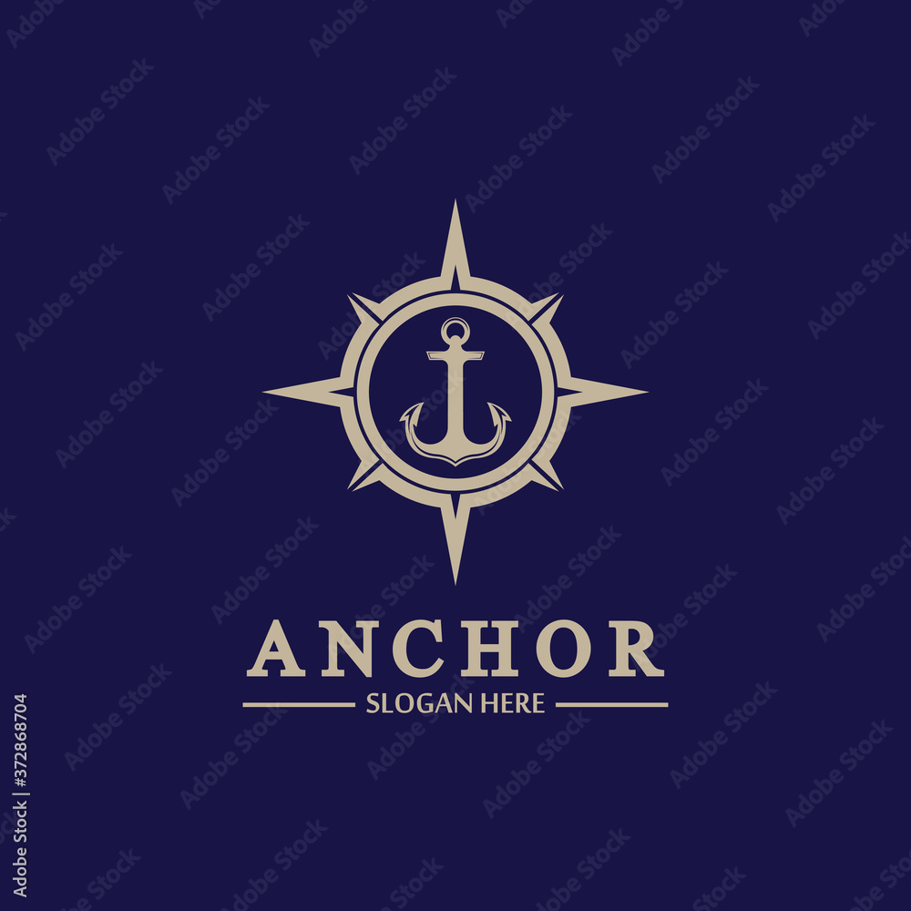 Fototapeta premium Anchor compass concept icon Logo vector illustration design,Nautical logo template. Flat design style on background.