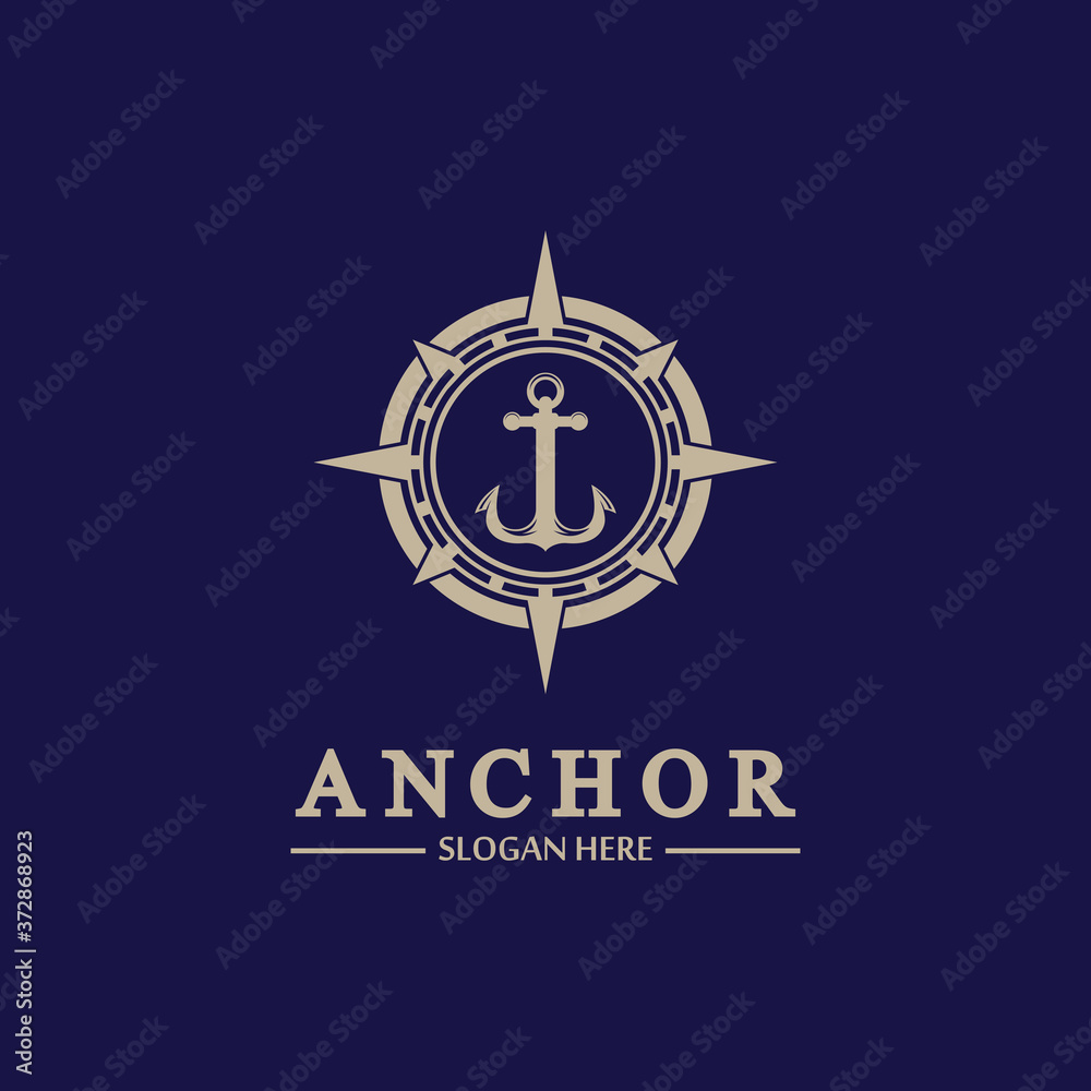 Fototapeta premium Anchor compass concept icon Logo vector illustration design,Nautical logo template. Flat design style on background.