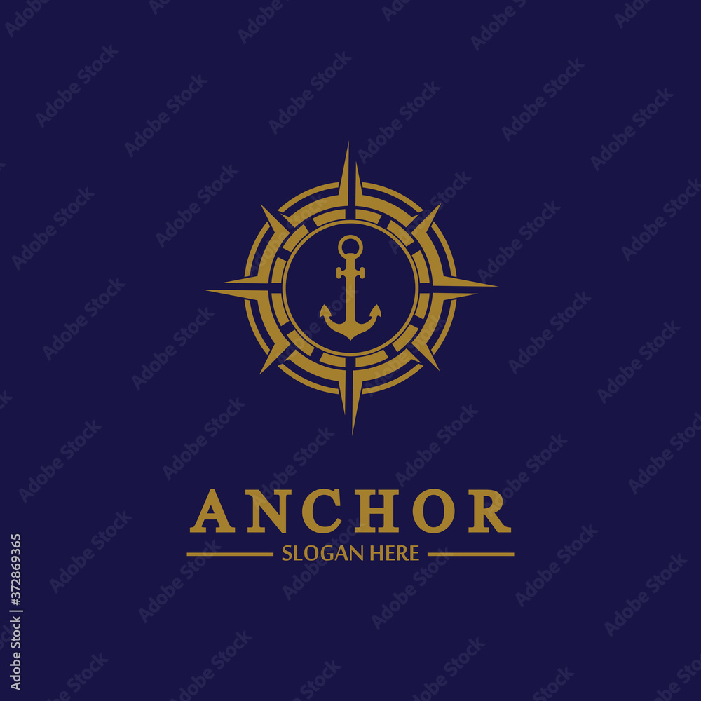 Anchor compass concept icon Logo vector illustration design,Nautical logo template. Flat design style on background. Anchor compass concept icon Logo vector illustration design,Nautical logo template. Flat design style on background.