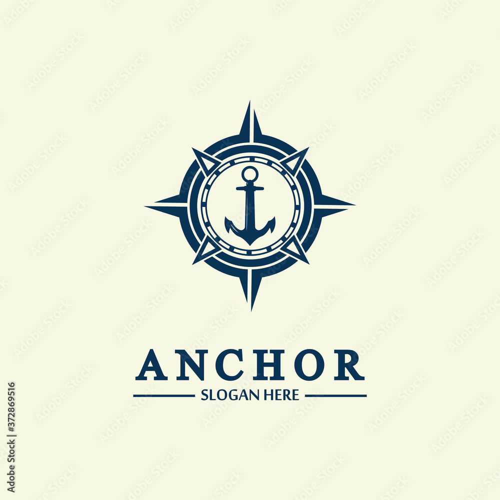 Anchor compass concept icon Logo vector illustration design,Nautical logo template. Flat design style on background.