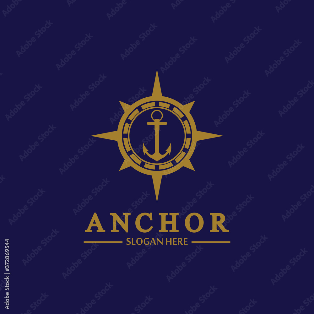 Anchor compass concept icon Logo vector illustration design,Nautical logo template. Flat design style on background. Anchor compass concept icon Logo vector illustration design,Nautical logo template. Flat design style on background.