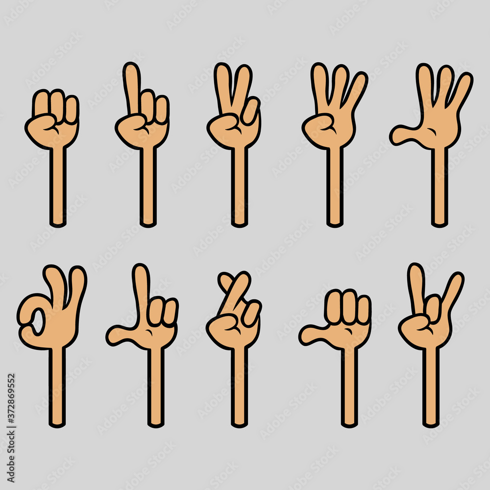 Fototapeta premium Four Finger Cartoon Hand Gesture Collection