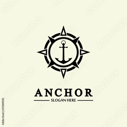 Anchor compass concept icon Logo vector illustration design,Nautical logo template. Flat design style on background.