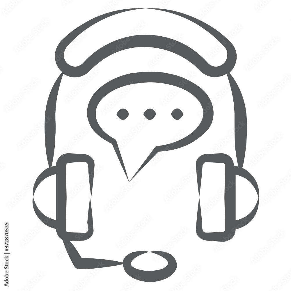 Obraz premium Icon of customer support, doodle design of headphones with mic and chatbot 