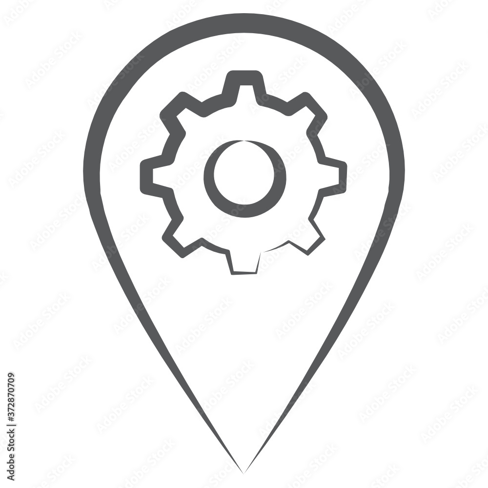 Location setting icon in line design, gear inside map pointer Location setting icon in line design, gear inside map pointer