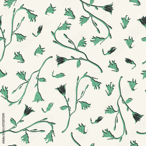 Seamless textile pattern with green flowers. Vector texture, print for fabric, home textiles, bedding.