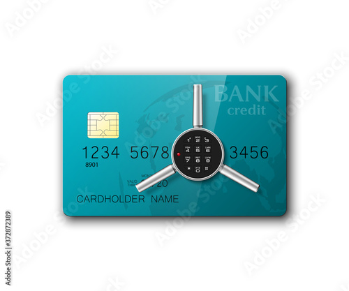 Credit card safe combination lock. Protection credit card. Safety badge banking. Defense finans. Security Plastic card software. Debit card electromagnetic chip Privacy Electronic money funds transfer