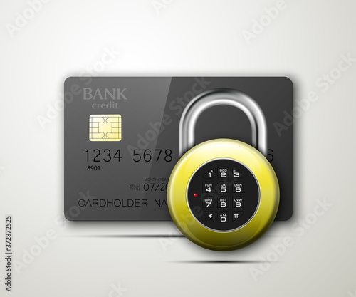 Credit card safe combination lock. Protection credit card. Safety badge banking. Defense finans. Security Plastic card software. Debit card electromagnetic chip Privacy Electronic money funds transfer