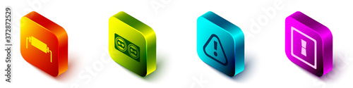 Set Isometric Resistor electricity, Electrical outlet, Exclamation mark in triangle and Electric light switch icon. Vector.