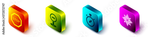 Set Isometric Stop sign, Stop sign, Compass and Wind rose icon. Vector.