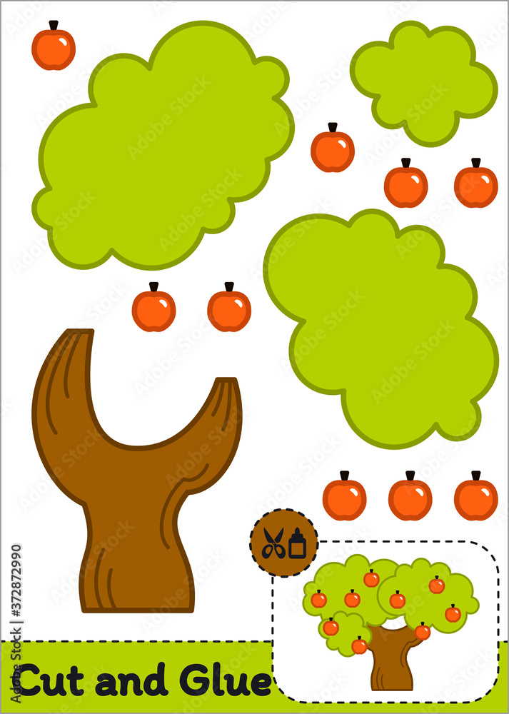Obraz premium Cut and Glue Worksheet - Apple Tree