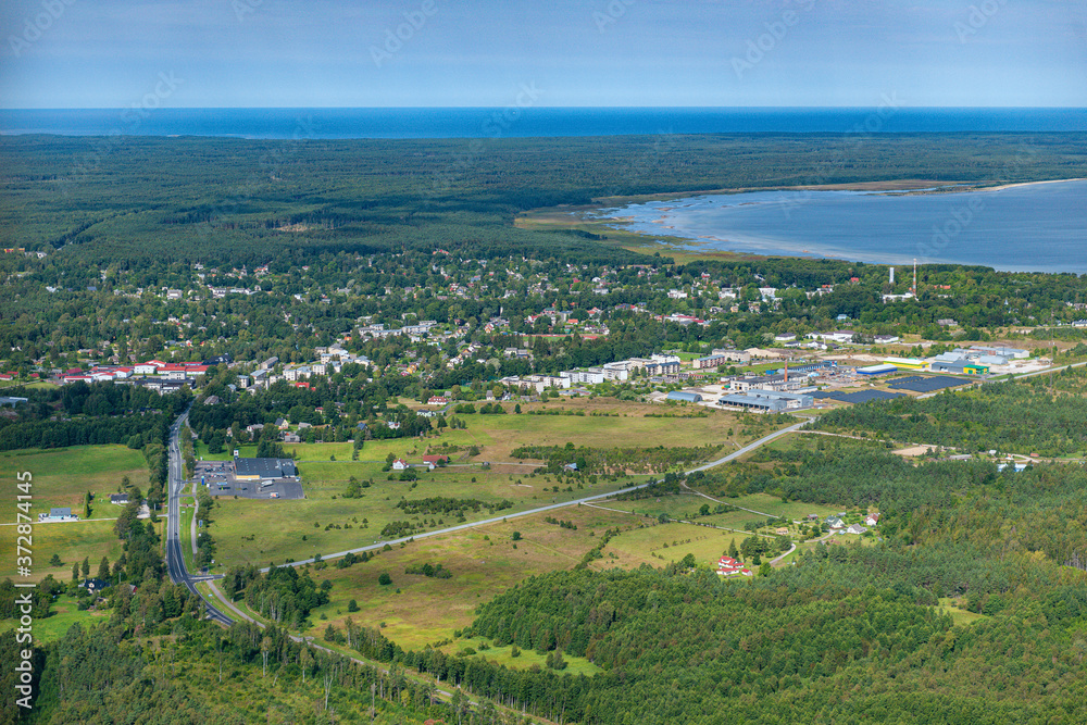 aerial view over the  Kardla town in Estonia