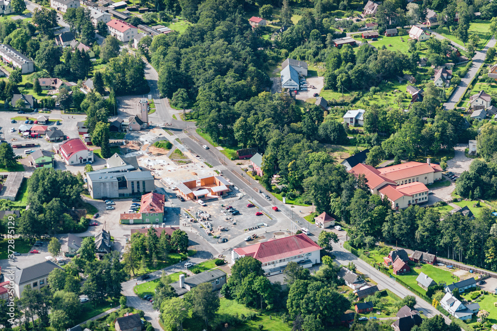 aerial view over the  Kardla town in Estonia